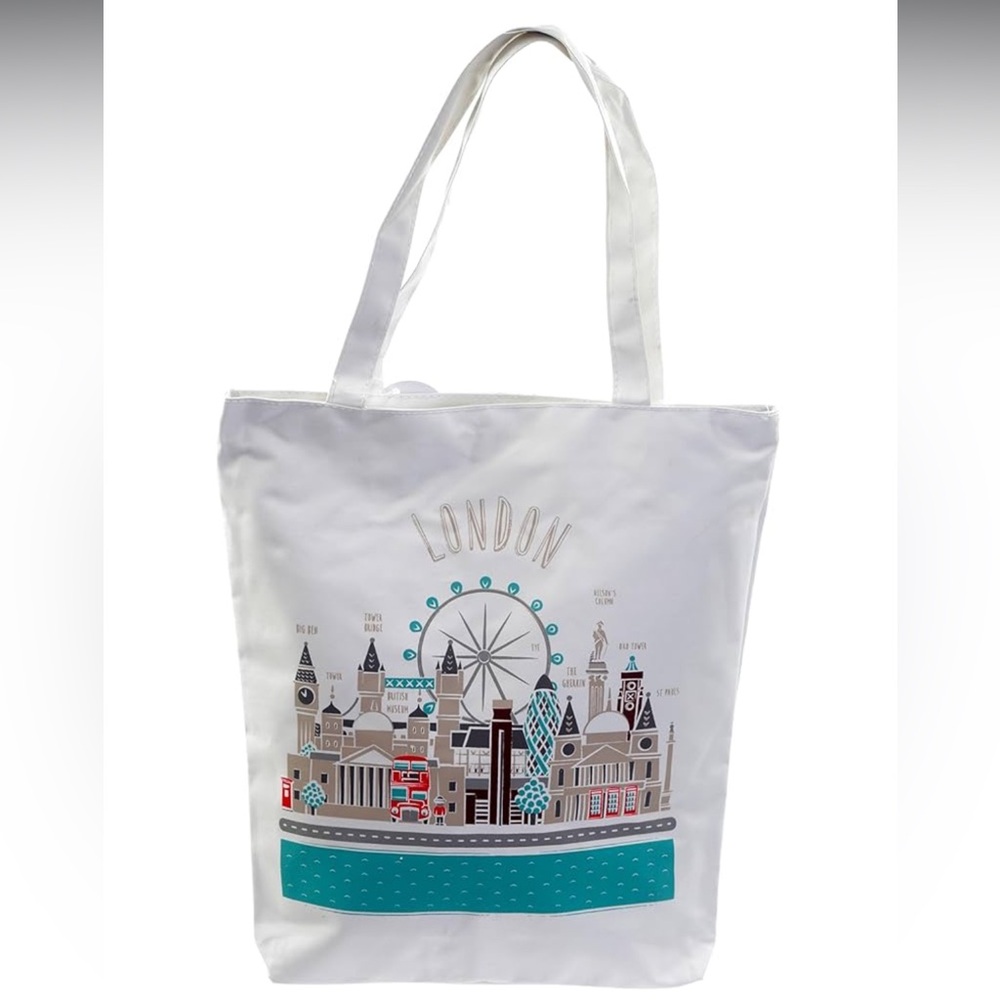 Puckator London Skyline Reusable Zip Up Cotton Bag - Canvas Tote Bag